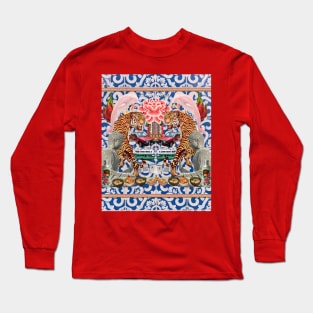 Tigers & Pink Dolphins Blue Pattern - Retro Hong Kong Long Sleeve T-Shirt